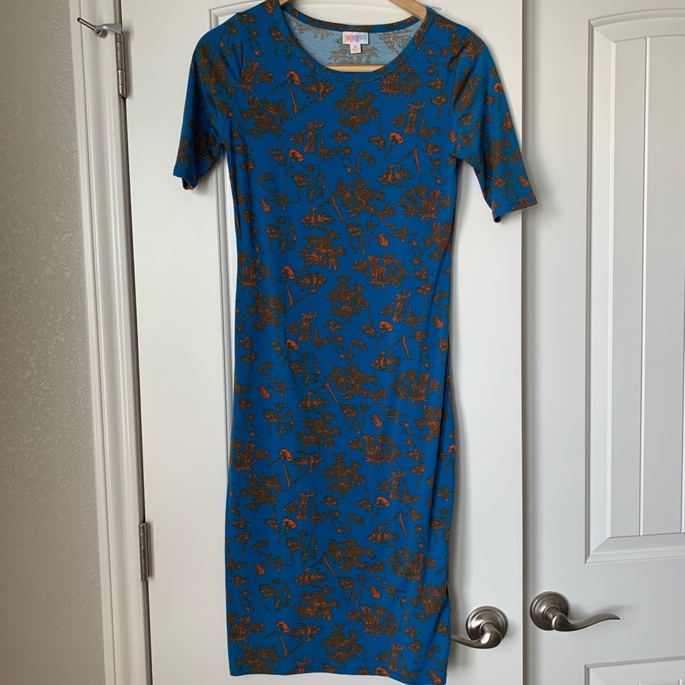 LuLaRoe Midi Dress (Blue & Orange) Style: Julia